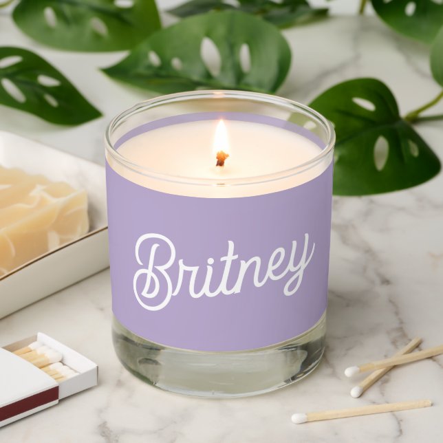 Personalized Chic Lavender Purple Monogram  Name Scented Candle (Lit)