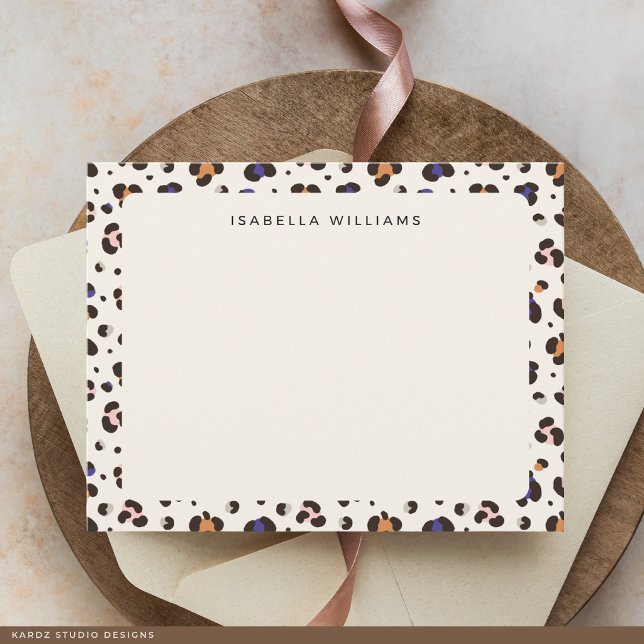 Personalized Chic Leopard Animal Print Pattern Note Card (leopard print)