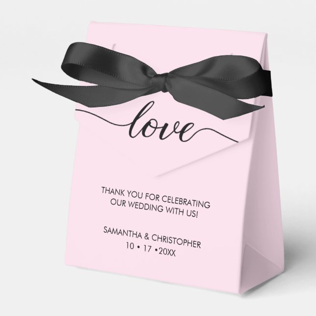 Personalized Chic Love ScrIpt Black Pink Wedding Favor Boxes (Front Side)