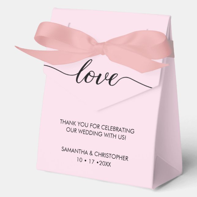 Personalized Chic Love ScrIpt Black Pink Wedding Favor Boxes (Front)