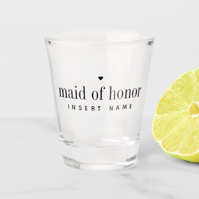 Personalized Chic Modern Maid of Honor Shot Glass (Front)
