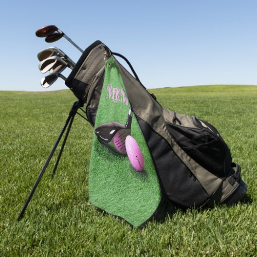 Personalized Chic Monogram Golfers Pink Golf Ball  Golf Towel