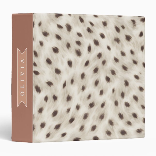 Personalized Chic Neutral Leopard Animal Print 3 Ring Binder (Front/Spine)