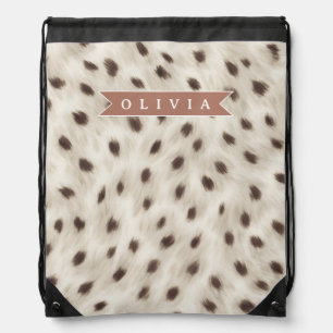 Personalized Chic Neutral Leopard Animal Print Drawstring Bag