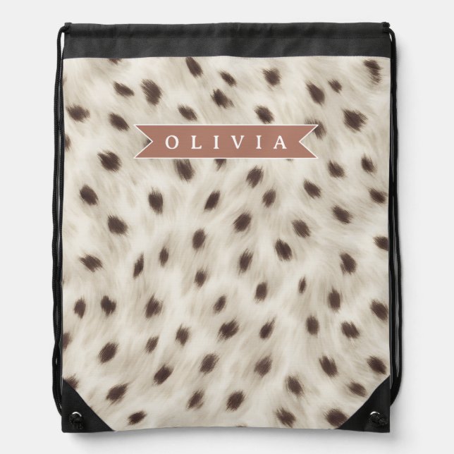 Personalized Chic Neutral Leopard Animal Print Drawstring Bag (Front)