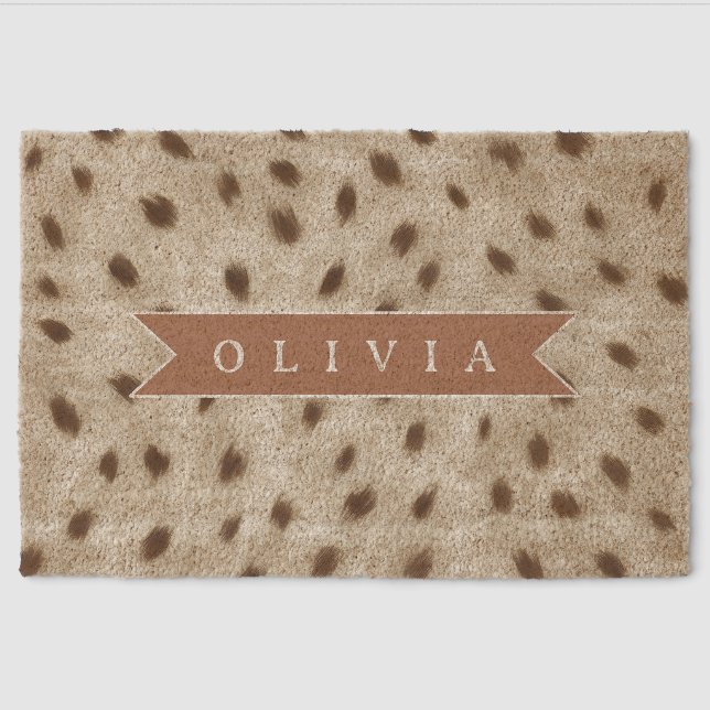 Personalized Chic Neutral Leopard Animal Print Fiber Doormat (Front)