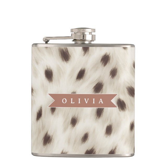 Personalized Chic Neutral Leopard Animal Print Flask (Front)