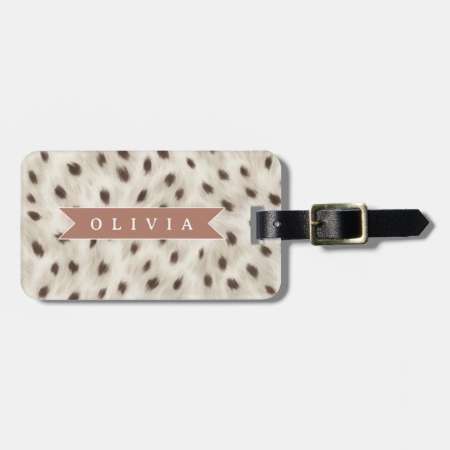Personalized Chic Neutral Leopard Animal Print Luggage Tag (Front Horizontal)