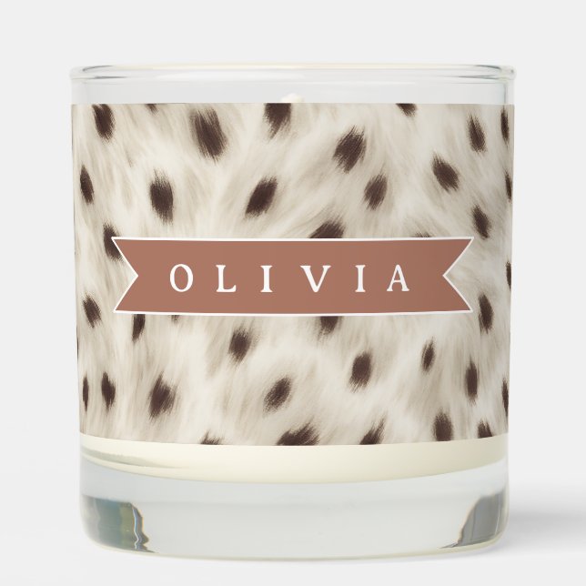 Personalized Chic Neutral Leopard Animal Print Scented Candle (Front)