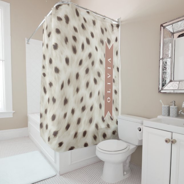 Personalized Chic Neutral Leopard Animal Print Shower Curtain (In Situ)
