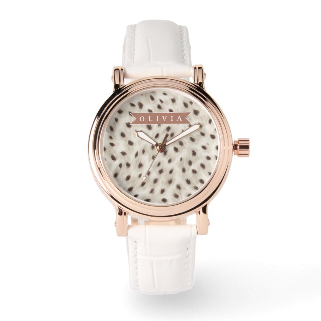 Personalized Chic Neutral Leopard Animal Print Watch (Front)
