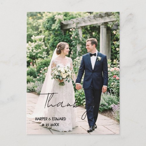 Personalized Chic Photo Wedding Thank You Postcard