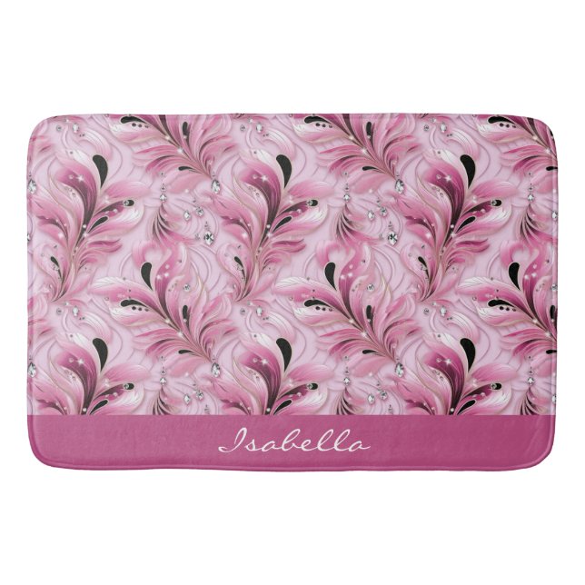 Personalized Chic Pink Glam Luxury Pattern  Bath Mat (Front)