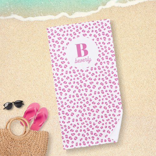 Personalized Chic Pink Leopard Print Beach Towel