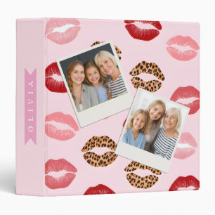 Personalized Chic Pink Leopart Print Lip Pattern 3 Ring Binder