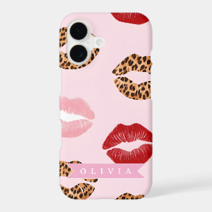 Personalized Chic Pink Leopart Print Lip Pattern iPhone 17 Case