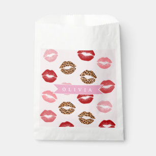 Personalized Chic Pink Leopart Print Lip Pattern Favor Bag
