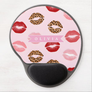 Personalized Chic Pink Leopart Print Lip Pattern Gel Mouse Pad