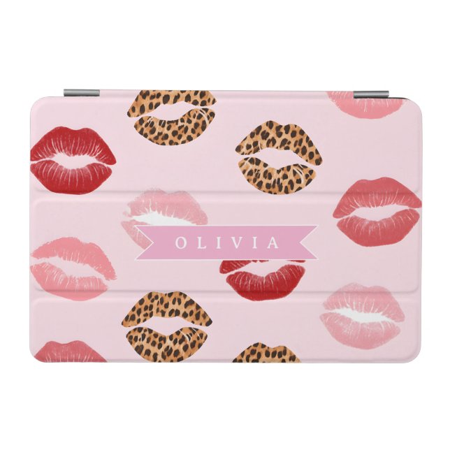 Personalized Chic Pink Leopart Print Lip Pattern iPad Mini Cover (Horizontal)