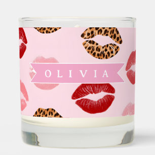 Personalized Chic Pink Leopart Print Lip Pattern Scented Candle