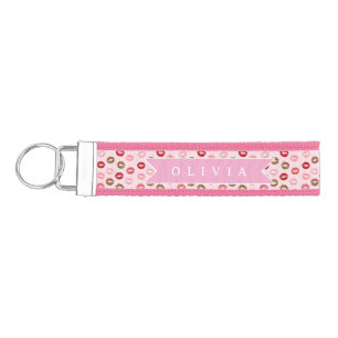 Personalized Chic Pink Leopart Print Lip Pattern Wrist Keychain