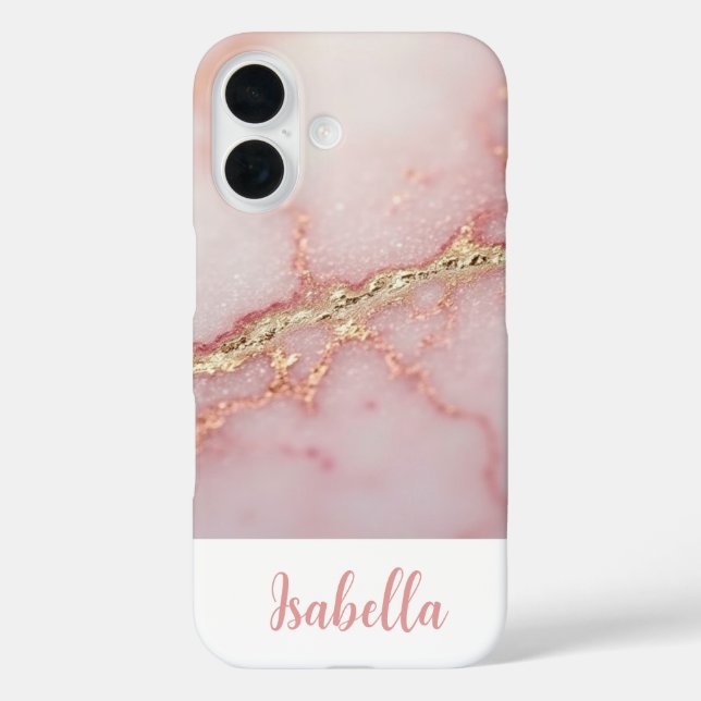 Personalized Chic Pink Marble Gold Case-Mate iPhone Case (Back)