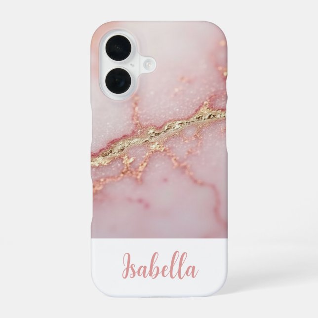 Personalized Chic Pink Marble Gold Iphone Case (Back)