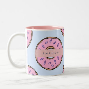 Personalized Chic Pink Sprinkle Donut Two-Tone Coffee Mug