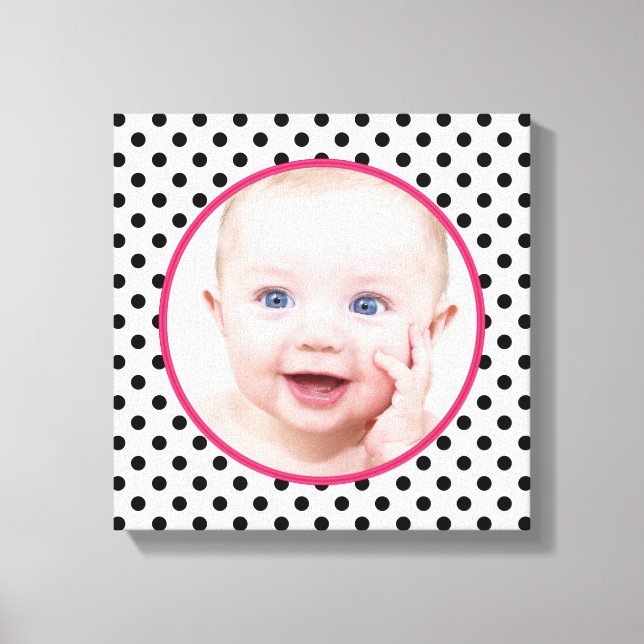 Personalized Chic Polka Dot Baby Photo Picture Canvas Print (Front)