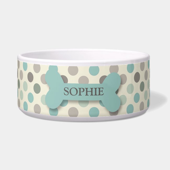 Personalized chic polka dot dog bone pet food bowl