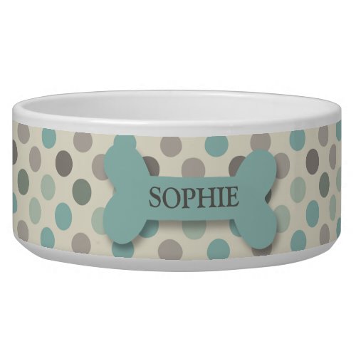 Personalized chic polka dot dog bone pet food bowl