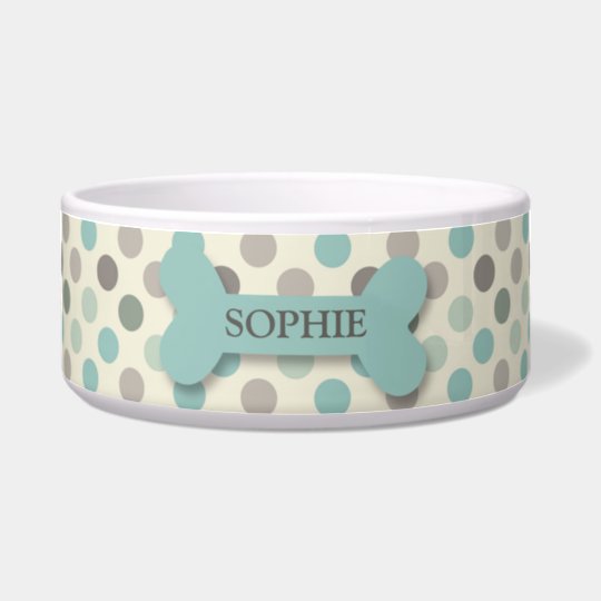 Personalized chic polka dot dog bone pet food bowl