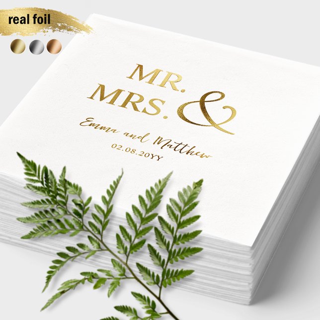 Personalized, Chic Real Foil Mr. and Mrs. Wedding Napkins (Creator Uploaded)