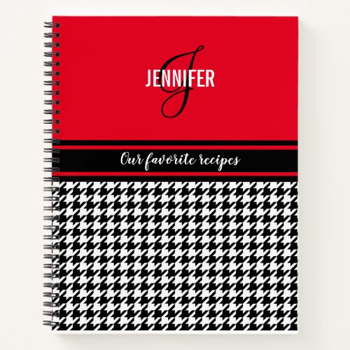 Personalized chic red houndstooth recipe notebook