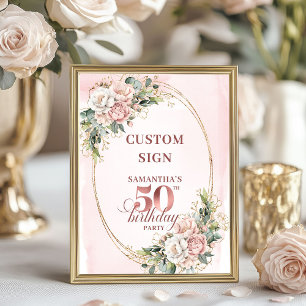 Personalized Chic Rose Gold 50th Birthday Tabletop Poster