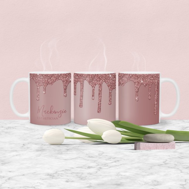 Personalized Chic Rose Gold Sparkle Glitter Drips Coffee Mug (Creator Uploaded)