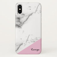 Personalized Chic stylish Pink White Grey Marble iPhone X Case