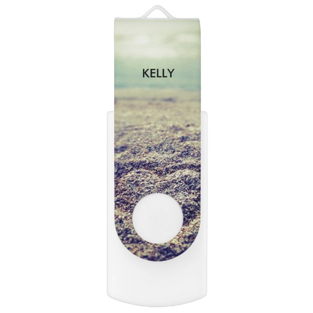Personalized chic summer beach ocean seaside photo USB flash drive (Front Vertical)