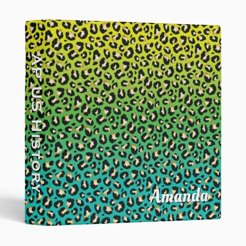 Personalized Chic Teal Leopard Print 3 Ring Binder