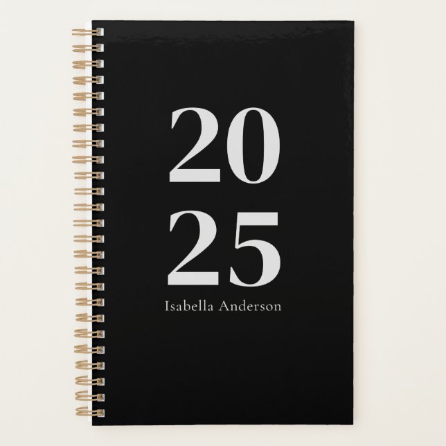 Personalized Chic Trendy Black Monthly/Weekly Planner (Front)