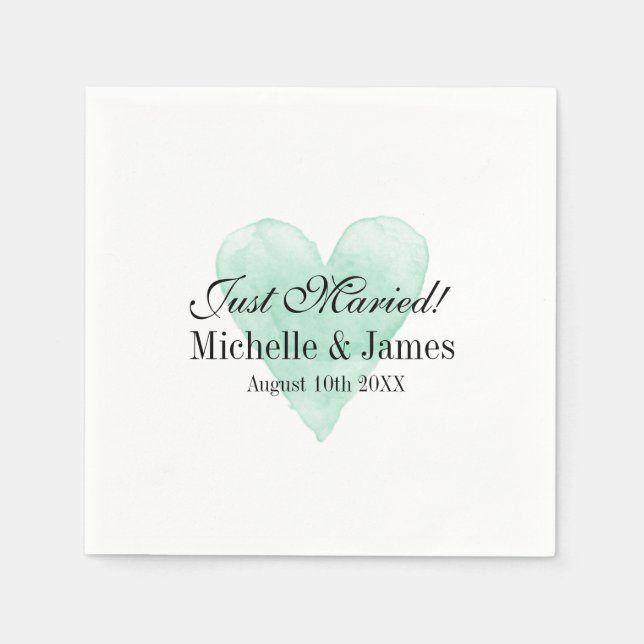 Personalized chic turquoise heart wedding napkins (Front)