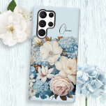 Personalized Chic Vintage Floral Bouquet  Samsung Galaxy S22 Ultra Case<br><div class="desc">Beautiful bouquet of mixed vintage white,  pink and blue flowers on sky blue background with customizable text field.</div>