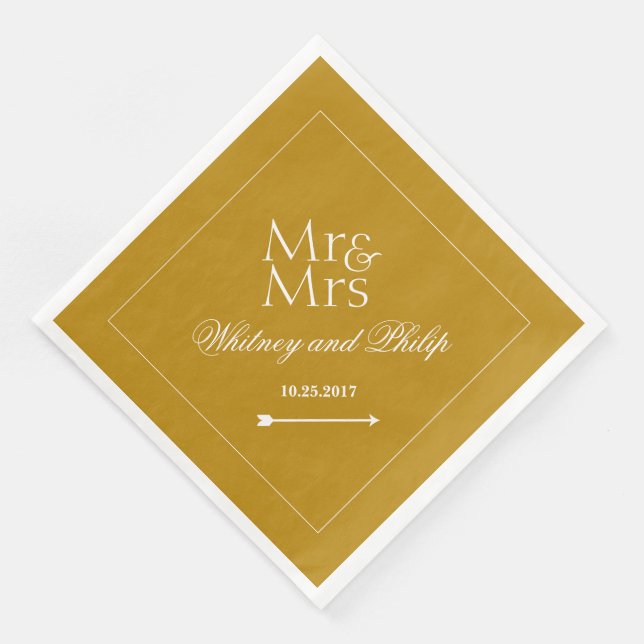 Personalized Chic Wedding Reception Gold Paper Dinner Napkins (Corner)
