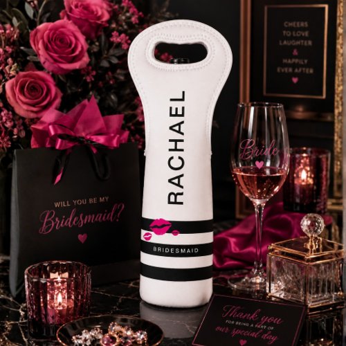 Personalized Chic White Stripe Bridesmaid Wine Bag