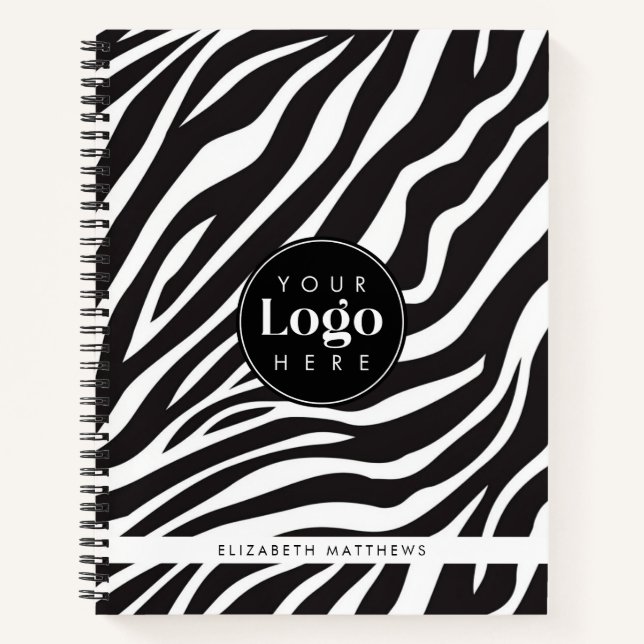 Personalized Chic Zebra Print Custom Company Logo Notebook (Front)