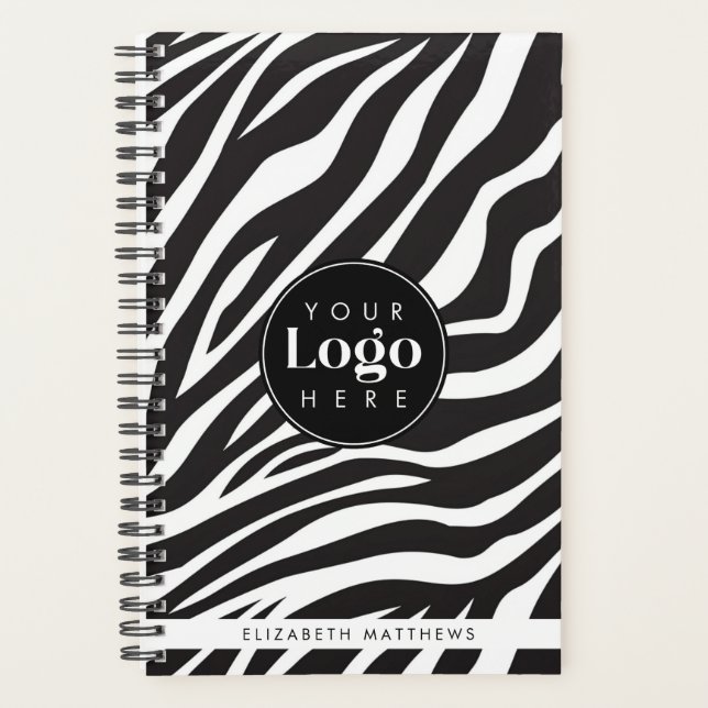 Personalized Chic Zebra Print Custom Company Logo  Planner (Front)