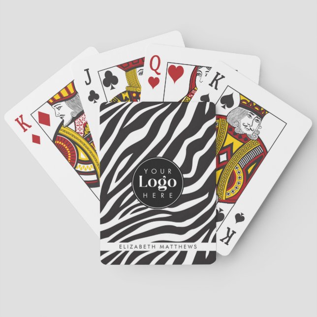 Personalized Chic Zebra Print Custom Company Logo Poker Cards (Back)