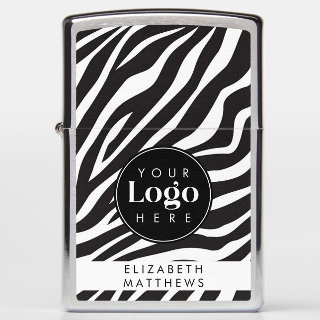 Personalized Chic Zebra Print Custom Company Logo Zippo Lighter (Front)