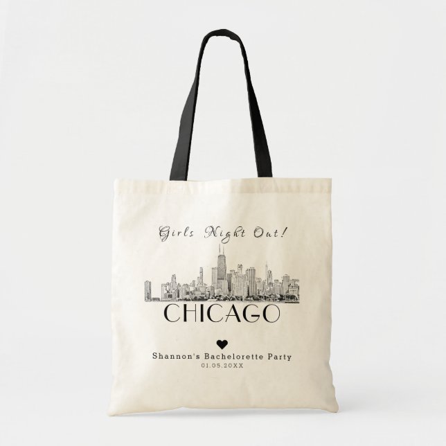 Personalized Chicago Bachelorette Party Tote Bag (Front)