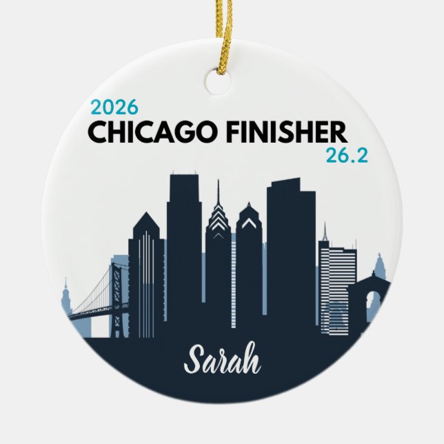 Personalized Chicago Marathon Unique Running Gift Ceramic Ornament (Front)
